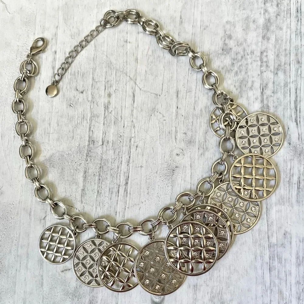 Charter club silver disc charm statement necklace